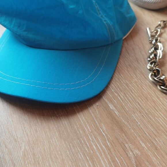 Blue Nylon 80s 90s Snapback Trucker Hat Neon Vintage Baseball Hat Cap - Picture 2 of 4